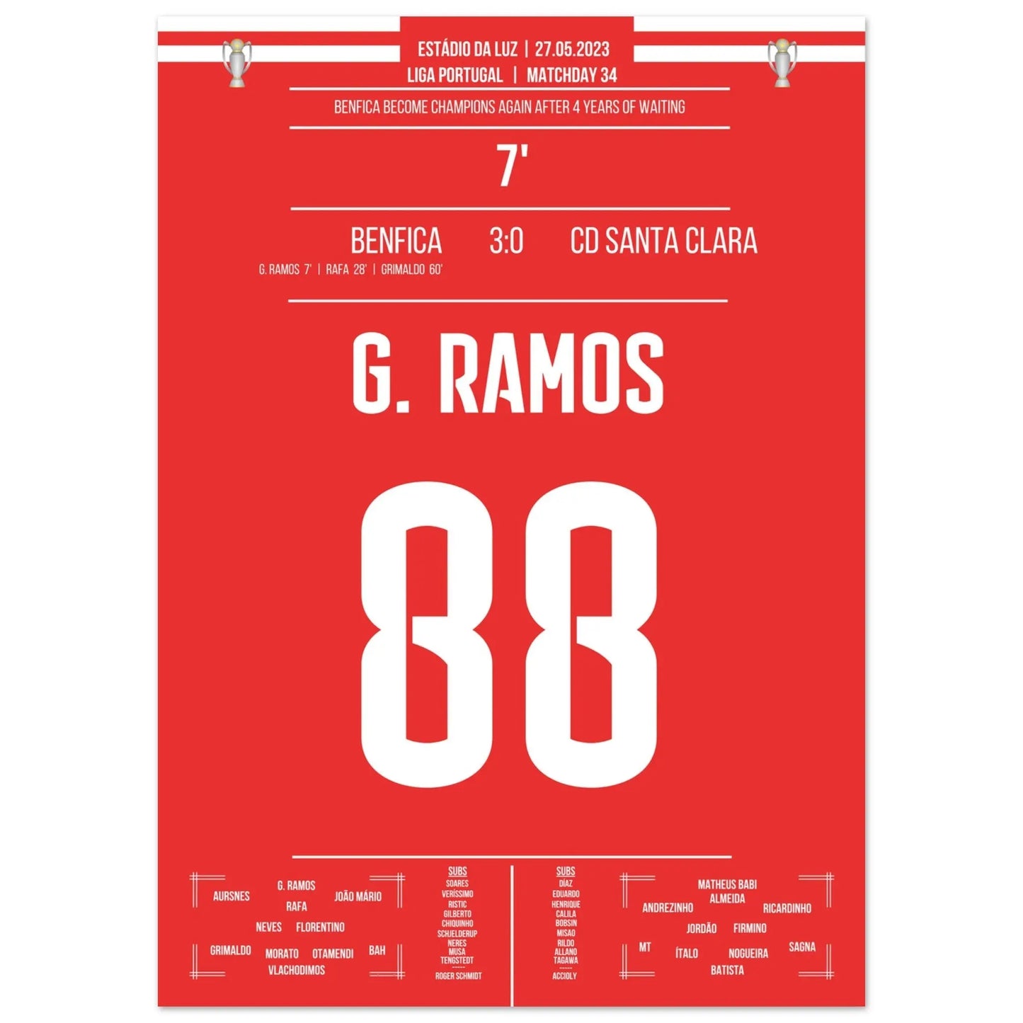Benfica's erste Meisterschaft seit 2019 50x70-cm-20x28-Ohne-Rahmen