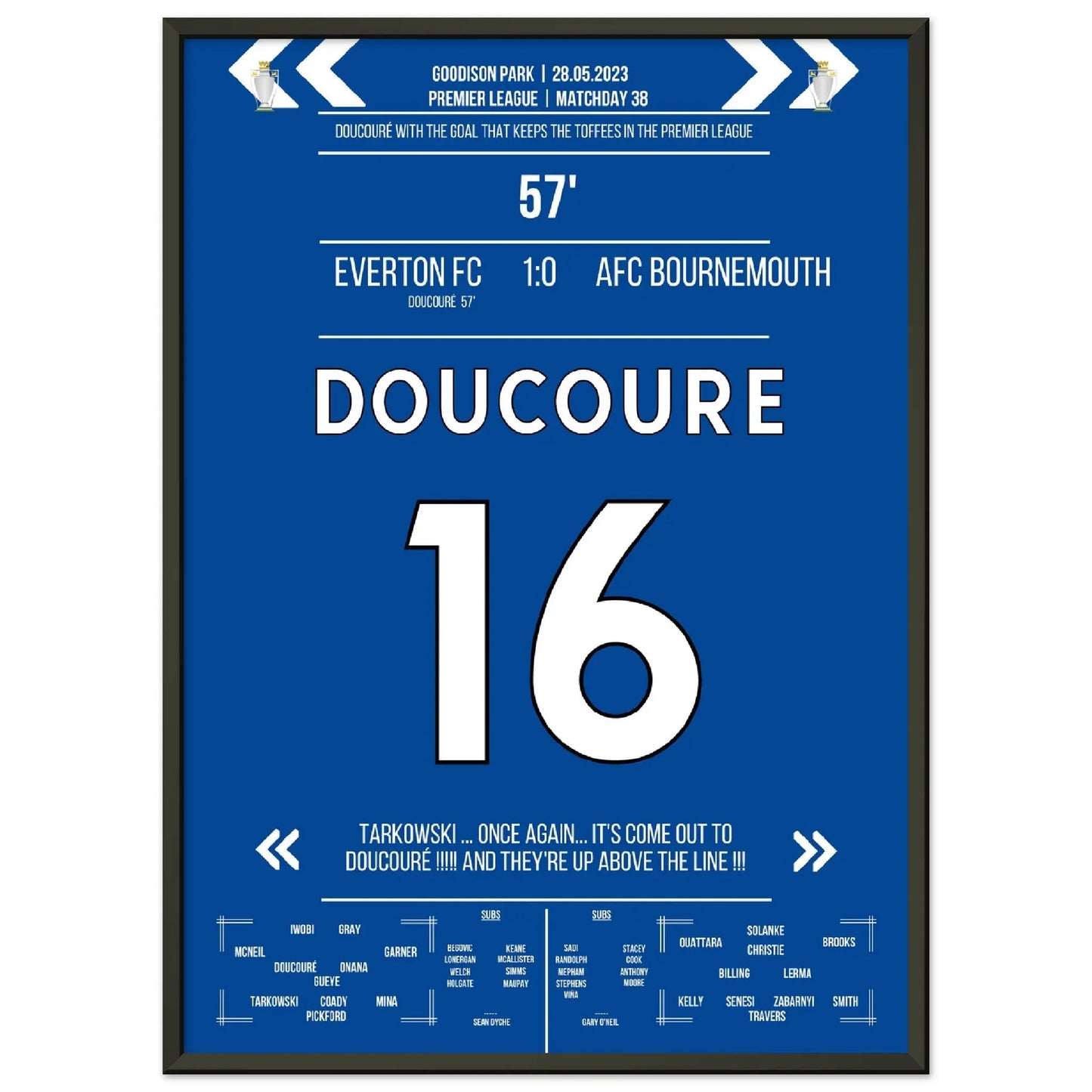 Doucoure's Hammer rettet die Toffees vor dem Abstieg 50x70-cm-20x28-Schwarzer-Aluminiumrahmen