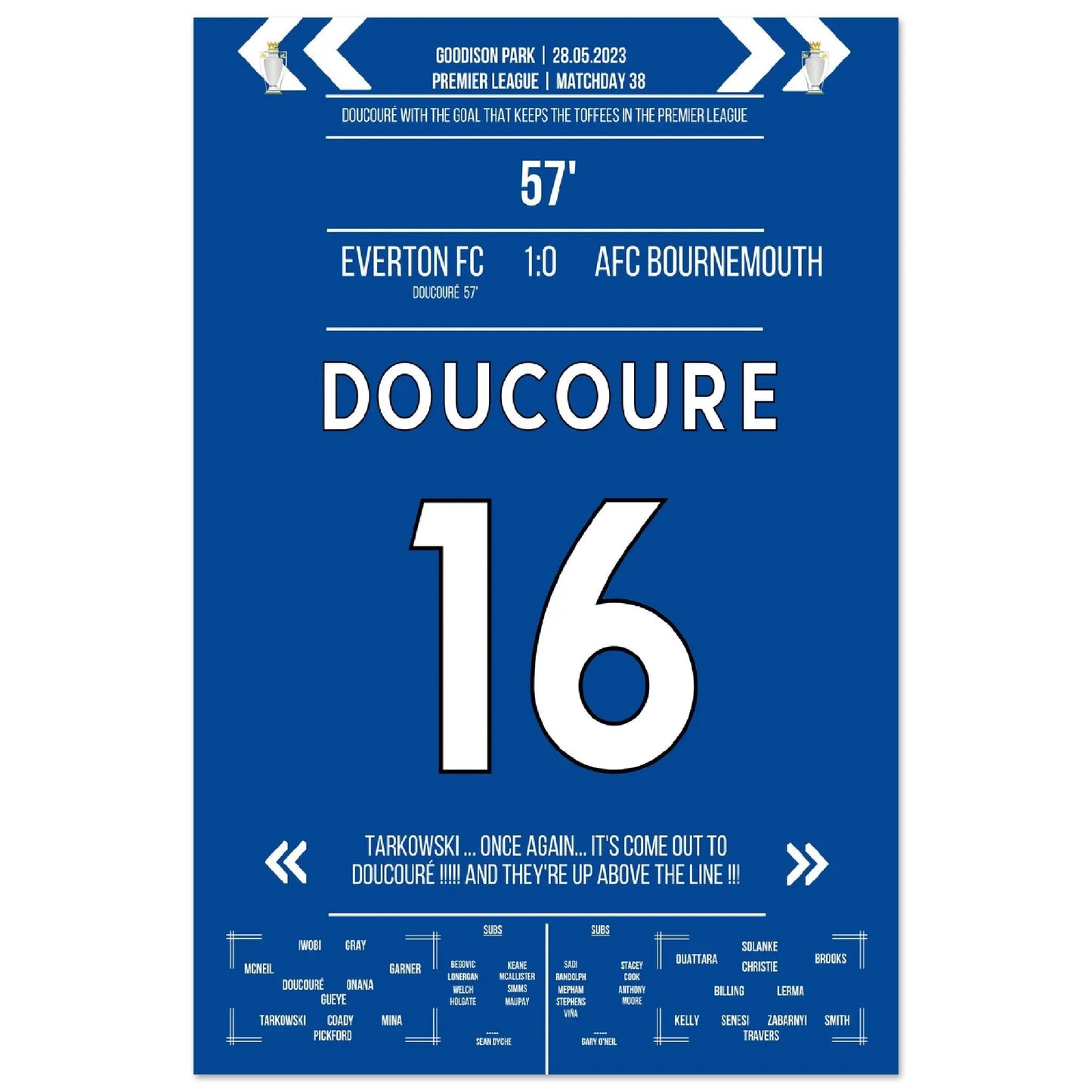 Doucoure's Hammer rettet die Toffees vor dem Abstieg 60x90-cm-24x36-Ohne-Rahmen