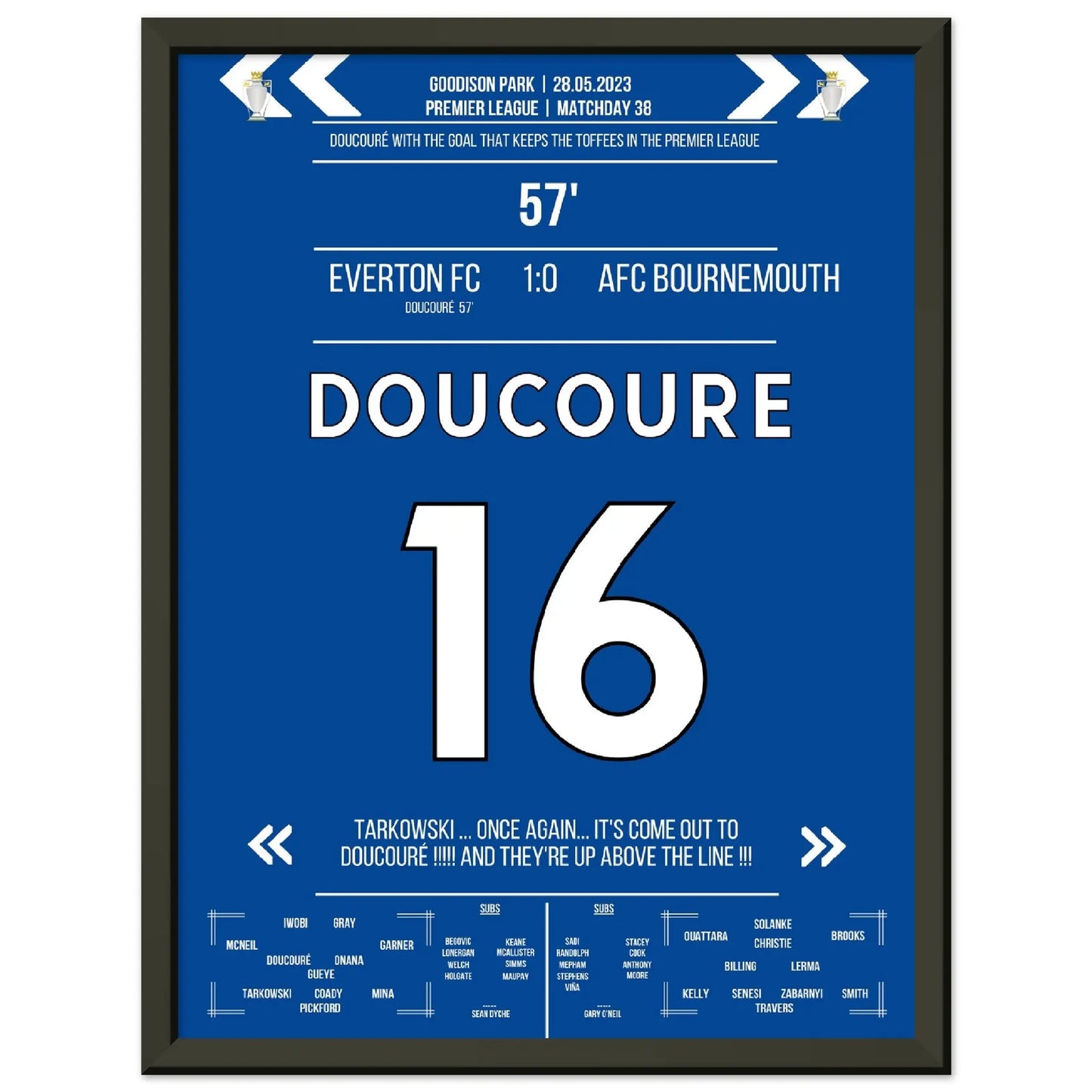 Doucoure's Hammer rettet die Toffees vor dem Abstieg 30x40-cm-12x16-Schwarzer-Aluminiumrahmen