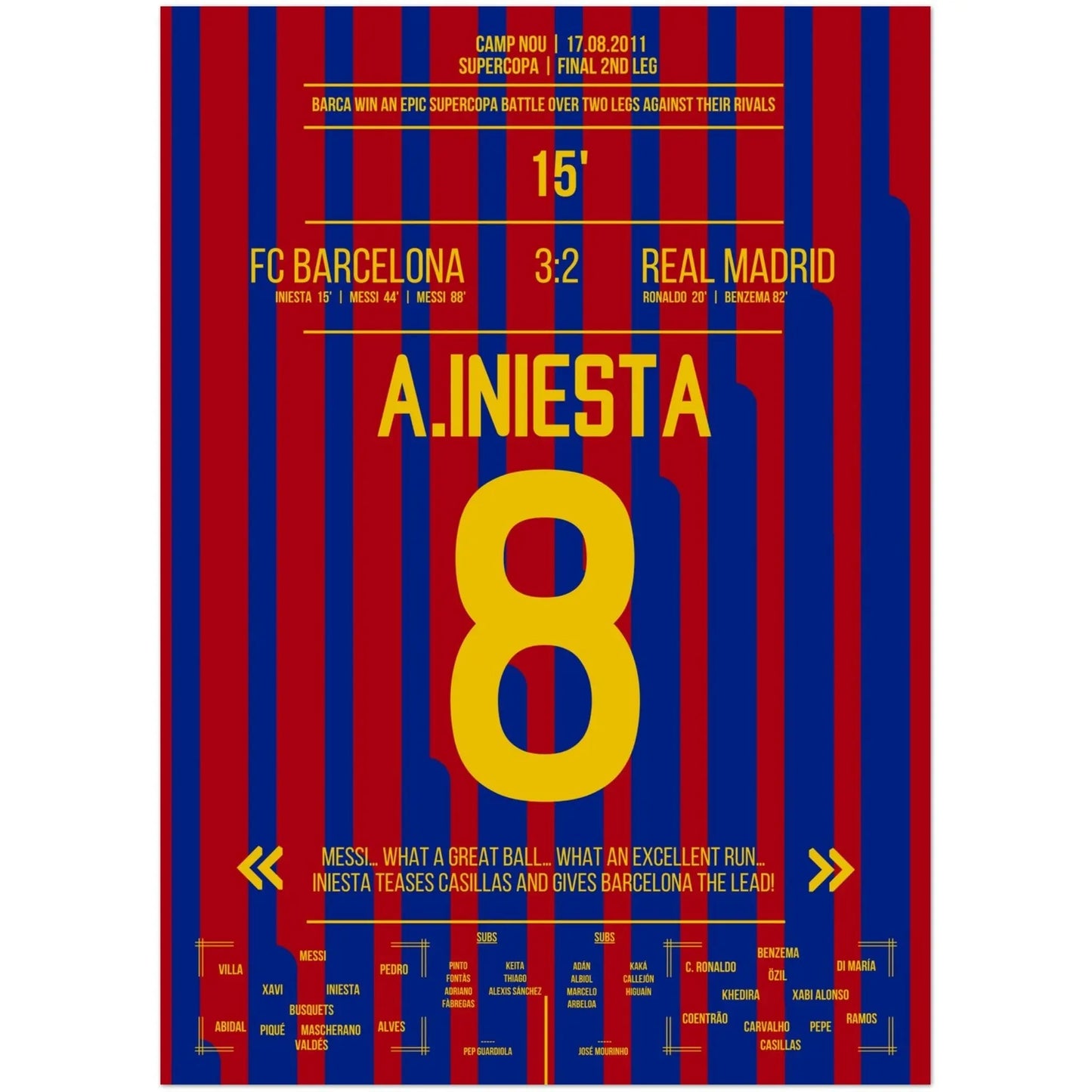 Iniesta's Tor bei Supercopa-Sieg in 2011 50x70-cm-20x28-Ohne-Rahmen