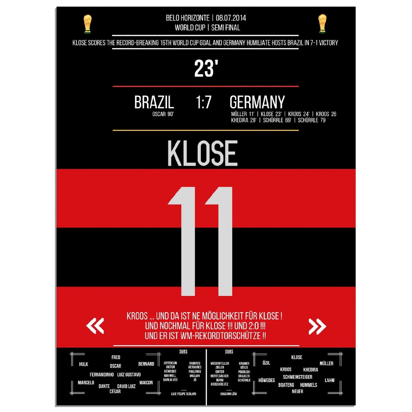 Kloses WM-Rekordtor im 7-1 Sieg Deutschland - Brasilien 2014