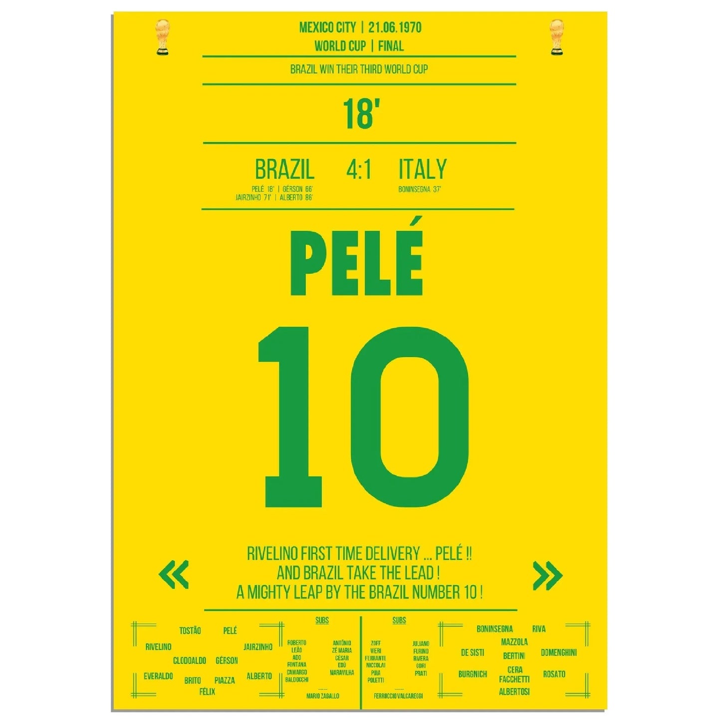 Pelé gewinnt seinen dritten WM-Titel 1970 gegen Italien