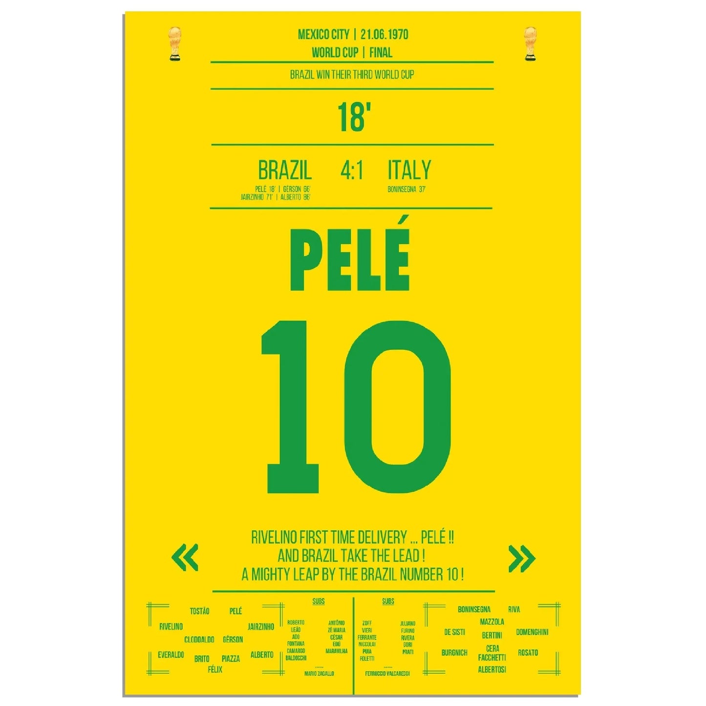Pelé gewinnt seinen dritten WM-Titel 1970 gegen Italien