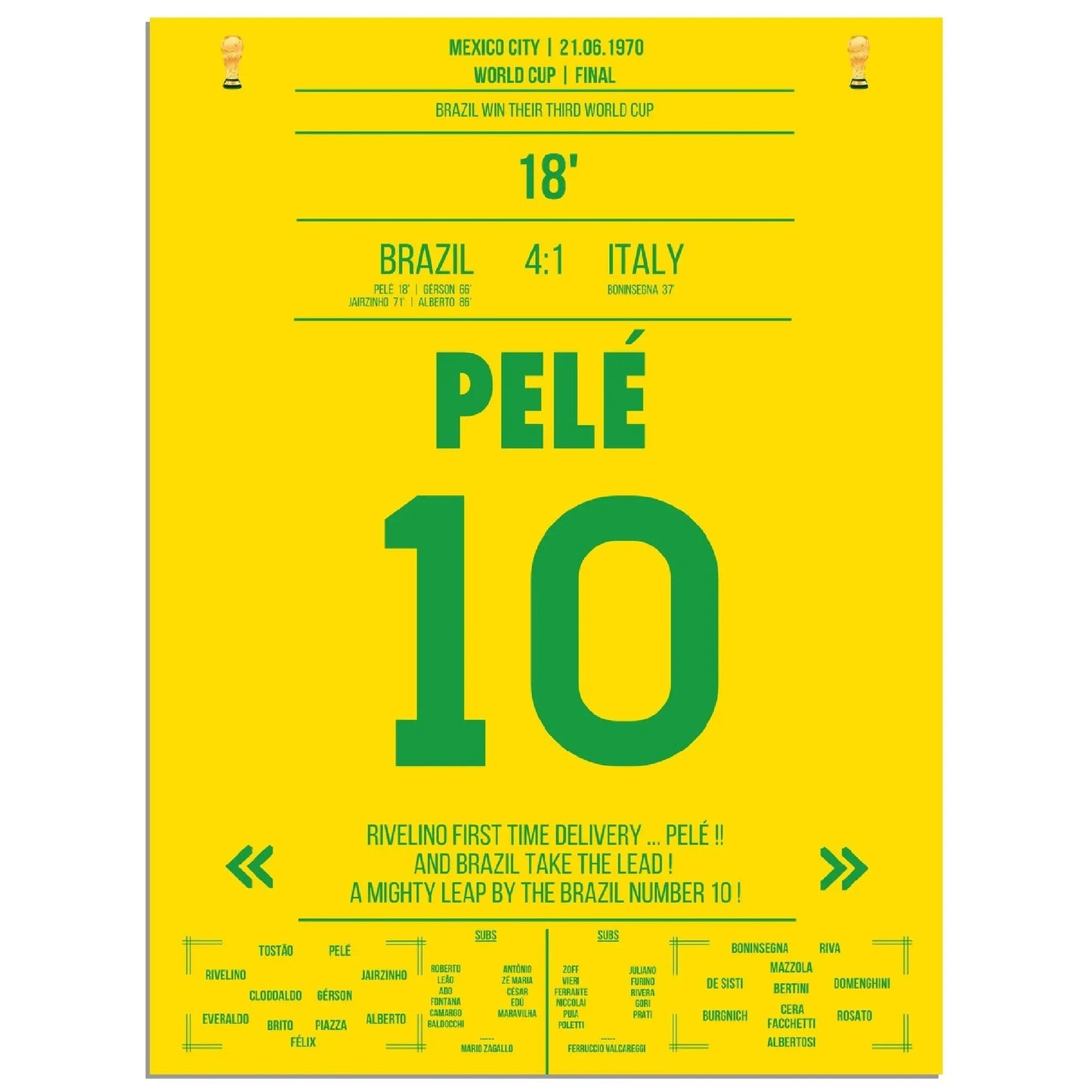 Pelé gewinnt seinen dritten WM-Titel 1970 gegen Italien
