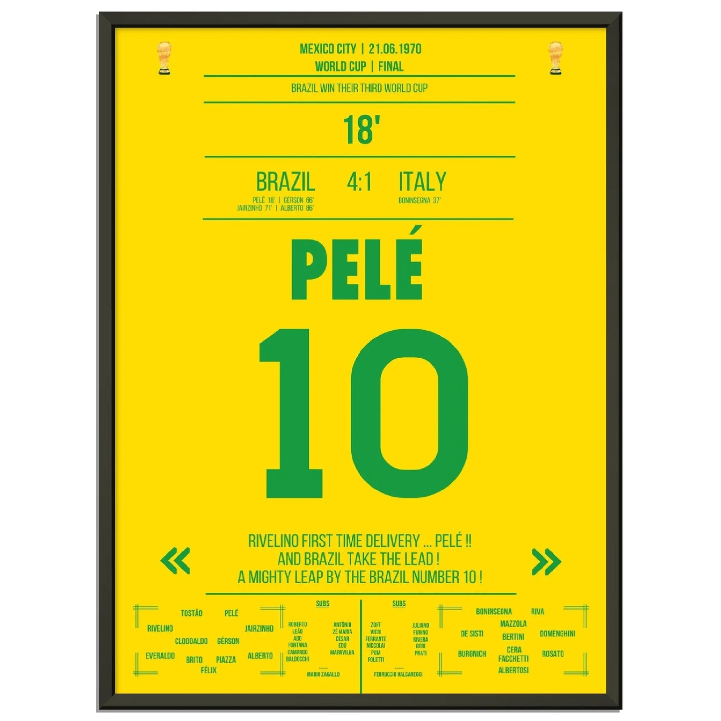 Pelé gewinnt seinen dritten WM-Titel 1970 gegen Italien