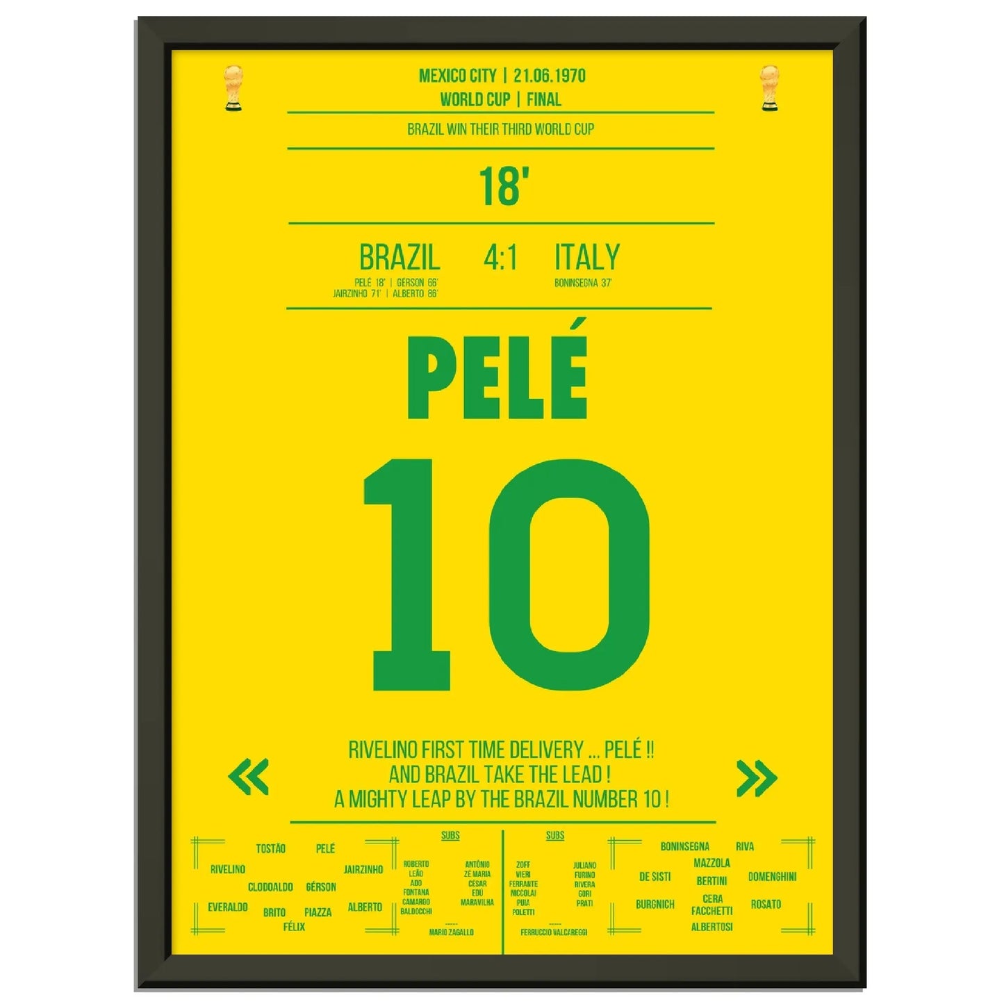 Pelé gewinnt seinen dritten WM-Titel 1970 gegen Italien