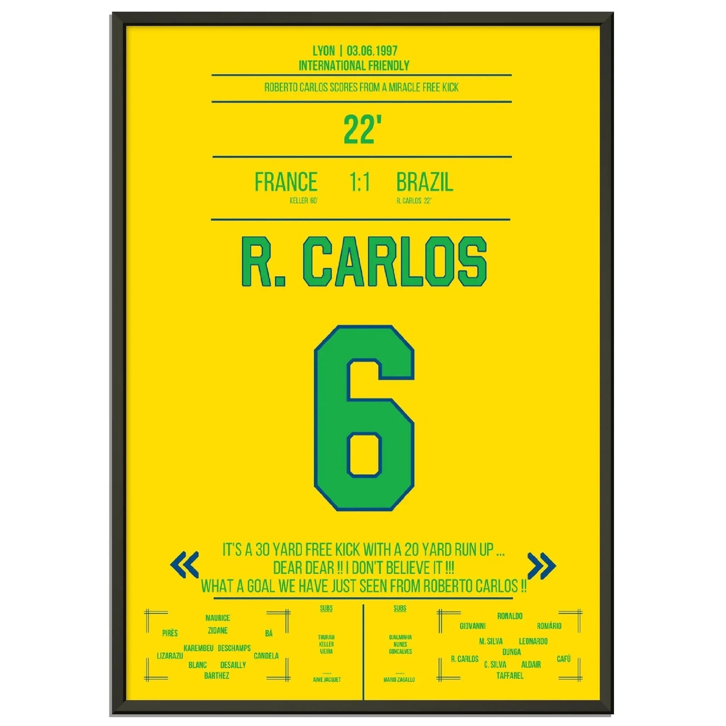 Roberto Carlos magischer Freistoss gegen Frankreich