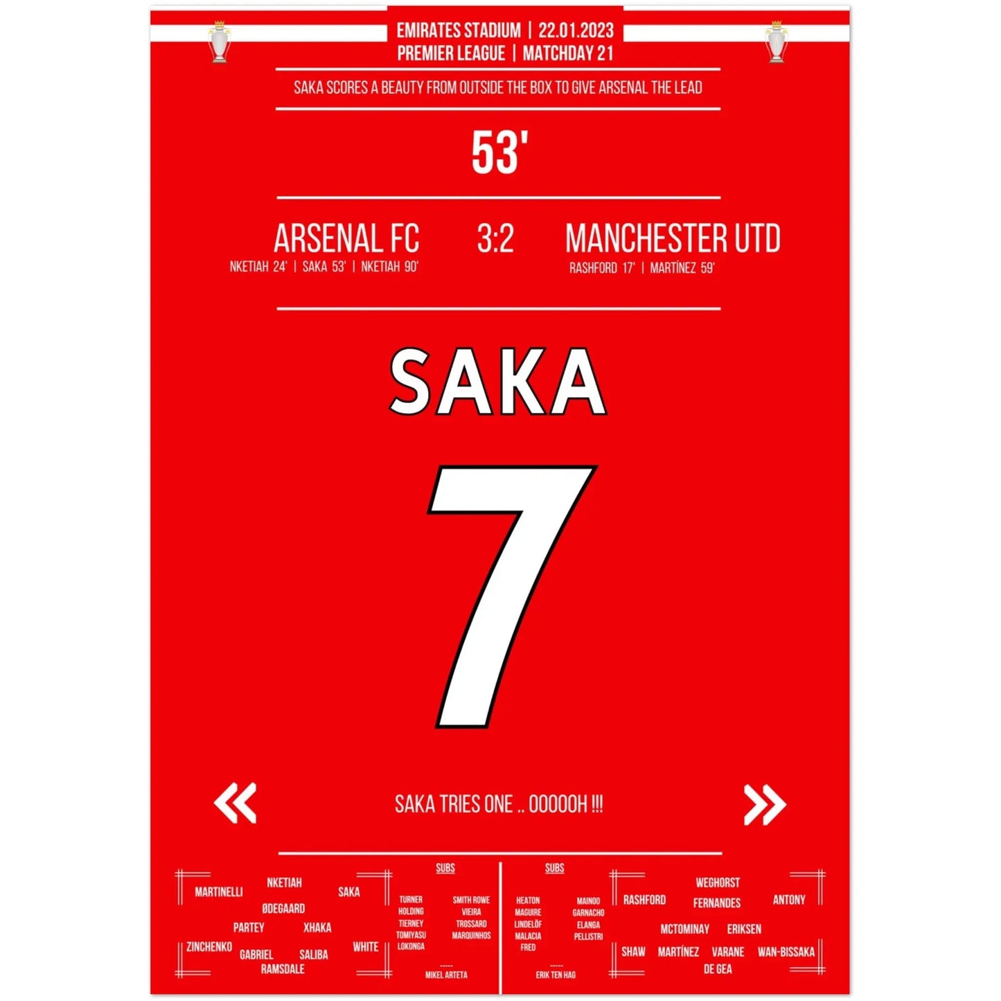 Saka's Traumtor aus der Distanz gegen ManU