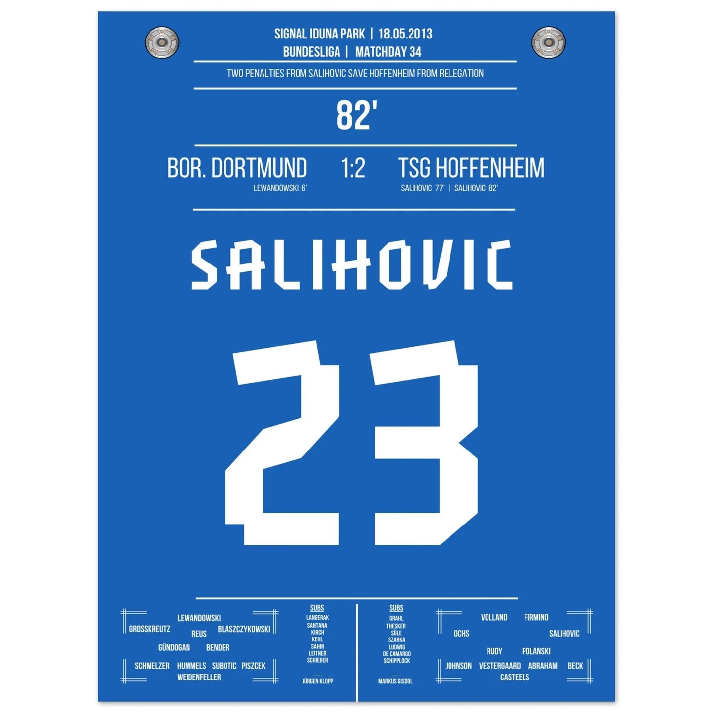 Salihovic Elfmeter rettet Hoffenheim vor dem Abstieg in 2013 45x60-cm-18x24-Ohne-Rahmen