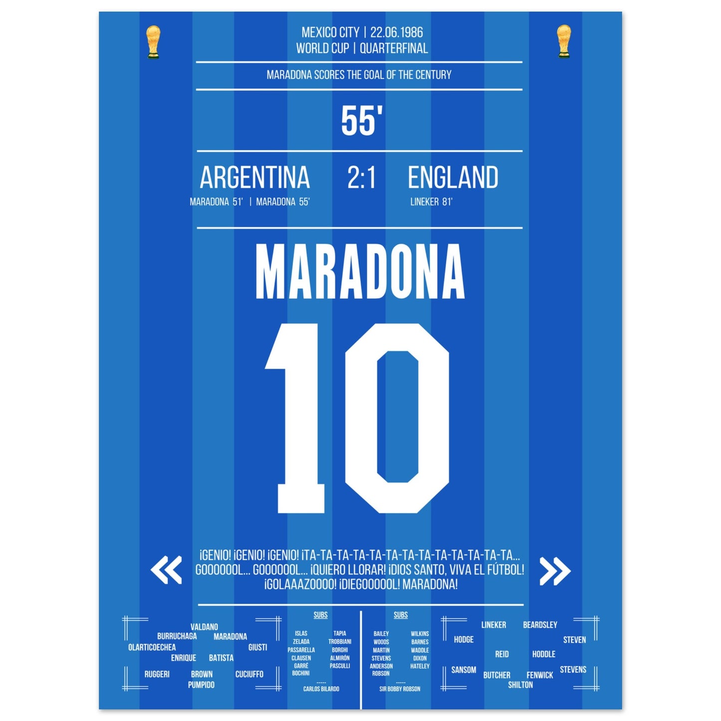 Maradona's Jahrhunderttor gegen England 1986 45x60-cm-18x24-Ohne-Rahmen