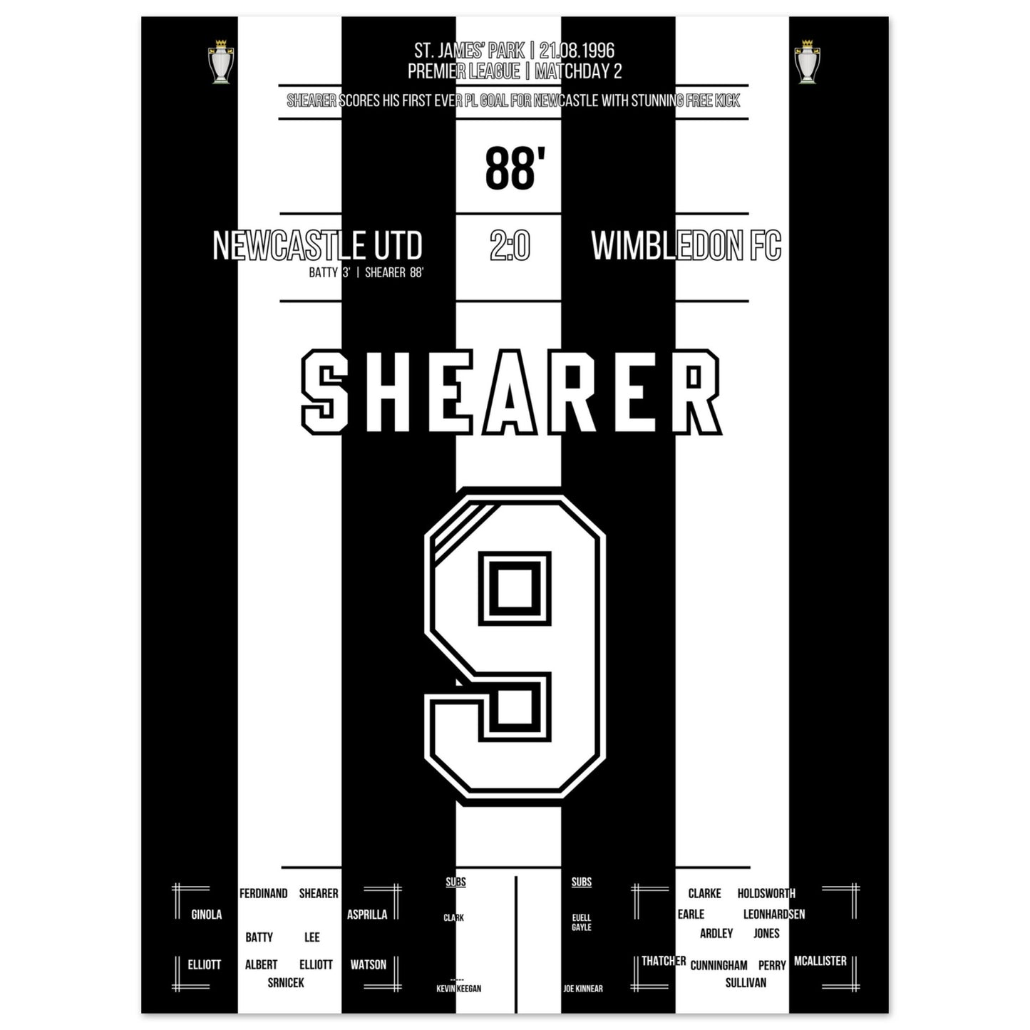 Shearer's erstes PL-Tor vor Newcastle 30x40-cm-12x16-Ohne-Rahmen