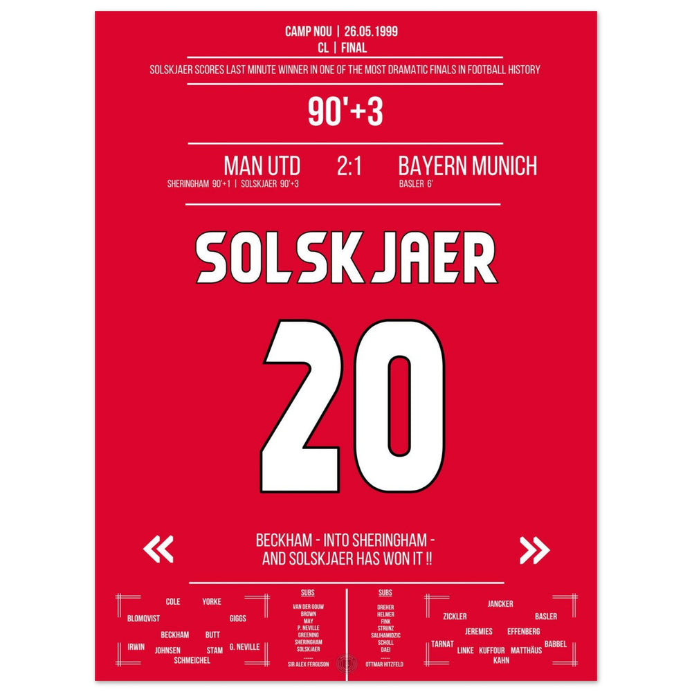 Solskjaer scores in the most memorable comeback in history in the 1999 final against <tc>Bayern</tc>