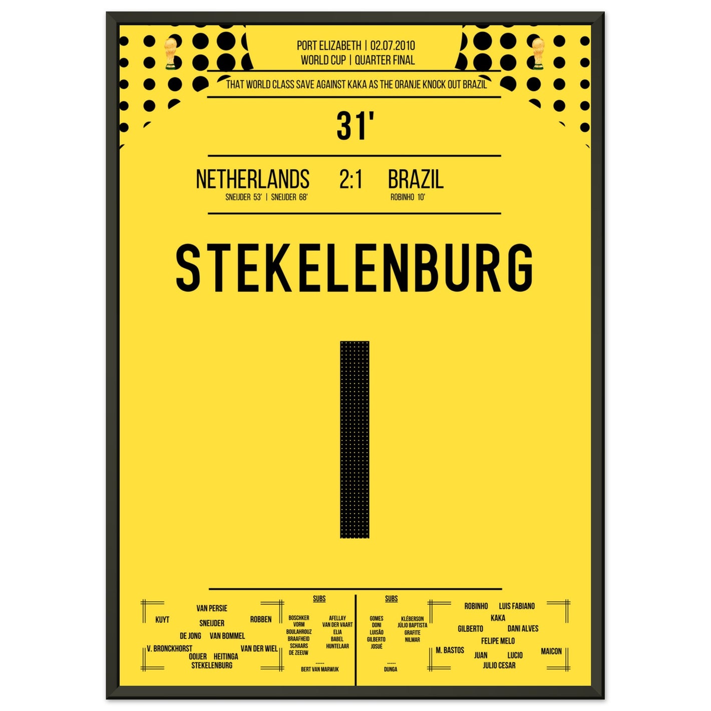 Stekelenburg's Weltklasse Aktion gegen Kaka bei der WM 2010 50x70-cm-20x28-Schwarzer-Aluminiumrahmen
