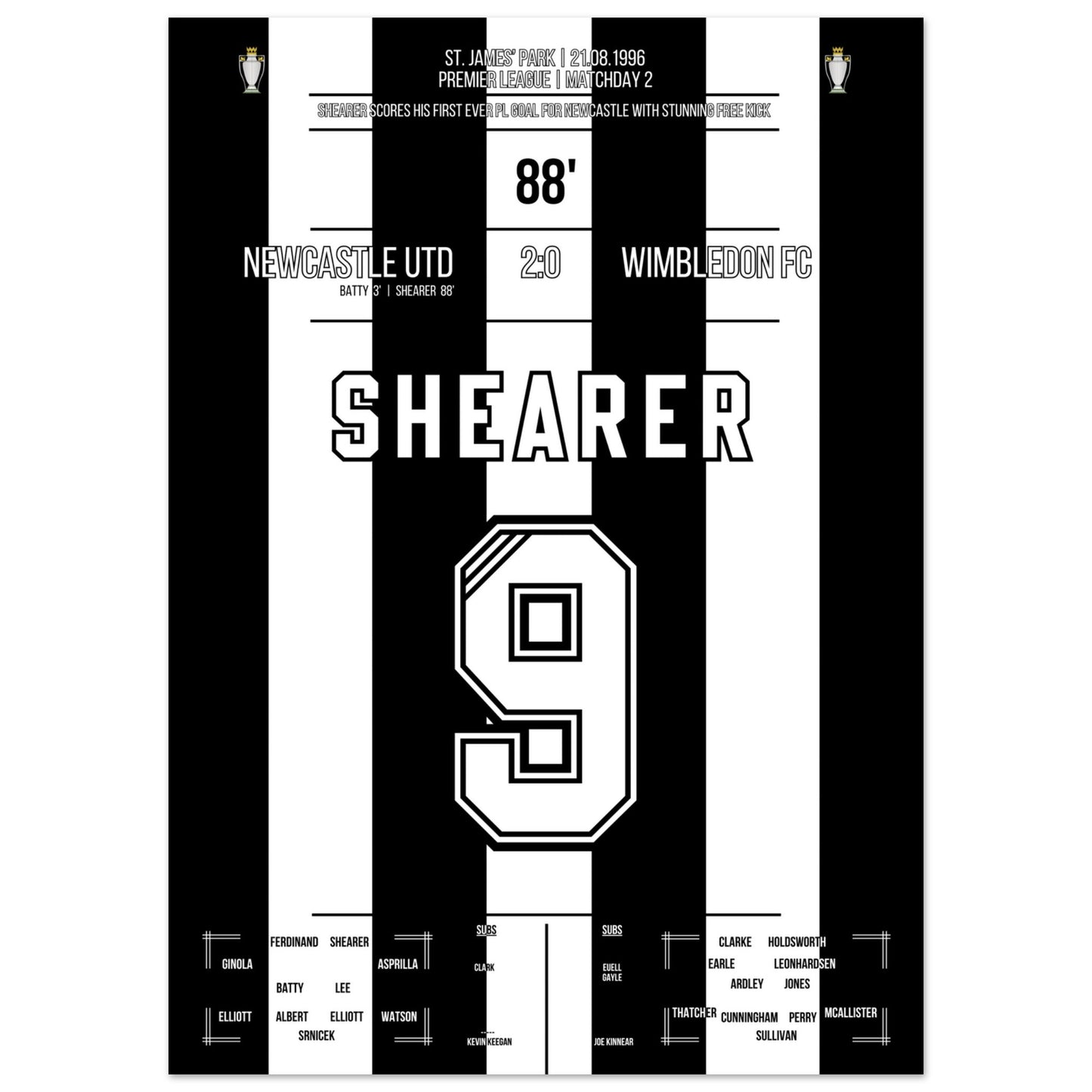 Shearer's erstes PL-Tor vor Newcastle 50x70-cm-20x28-Ohne-Rahmen