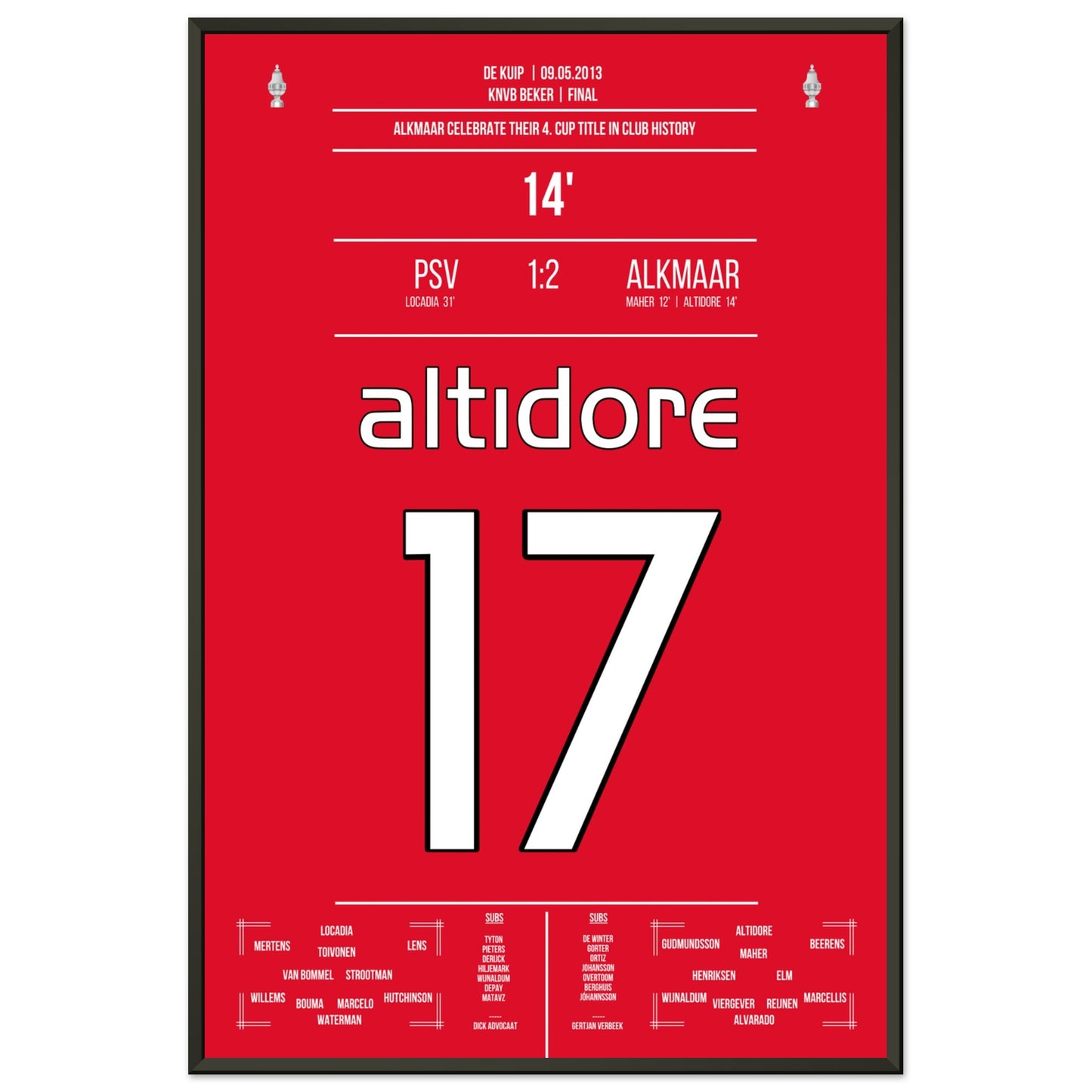 Alkmaar gewinnt zum vierten mal in der Vereinsgeschichte den Pokal 60x90-cm-24x36-Schwarzer-Aluminiumrahmen