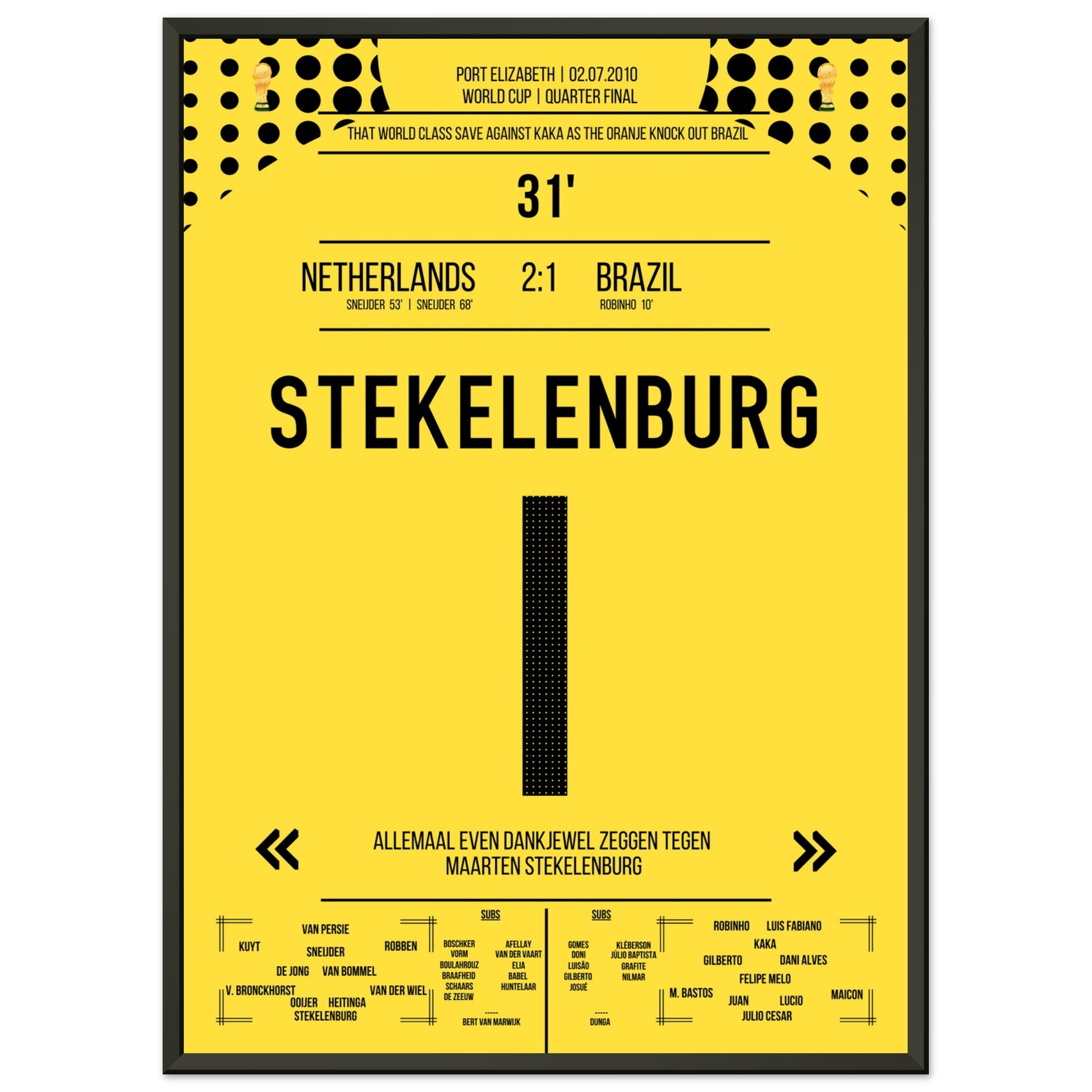 Stekelenburg's Weltklasse Aktion gegen Kaka bei der WM 2010 Kommentar-Version 50x70-cm-20x28-Schwarzer-Aluminiumrahmen