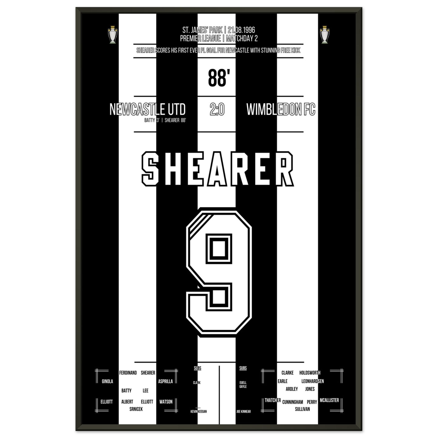 Shearer's erstes PL-Tor vor Newcastle 60x90-cm-24x36-Schwarzer-Aluminiumrahmen