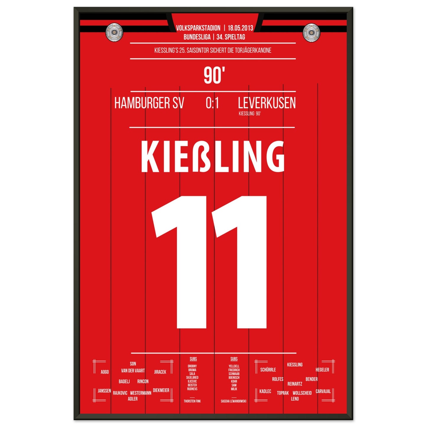 Kiesslings 25. Saisontor sicher in letzter Minute die Torjägerkanone 60x90-cm-24x36-Schwarzer-Aluminiumrahmen
