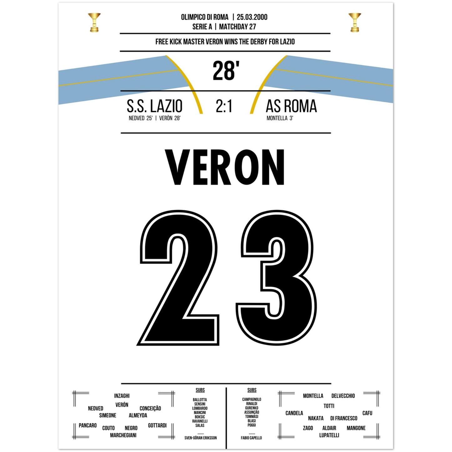 Veron's Freistosstor beim Derbysieg gegen die Roma 30x40-cm-12x16-Ohne-Rahmen