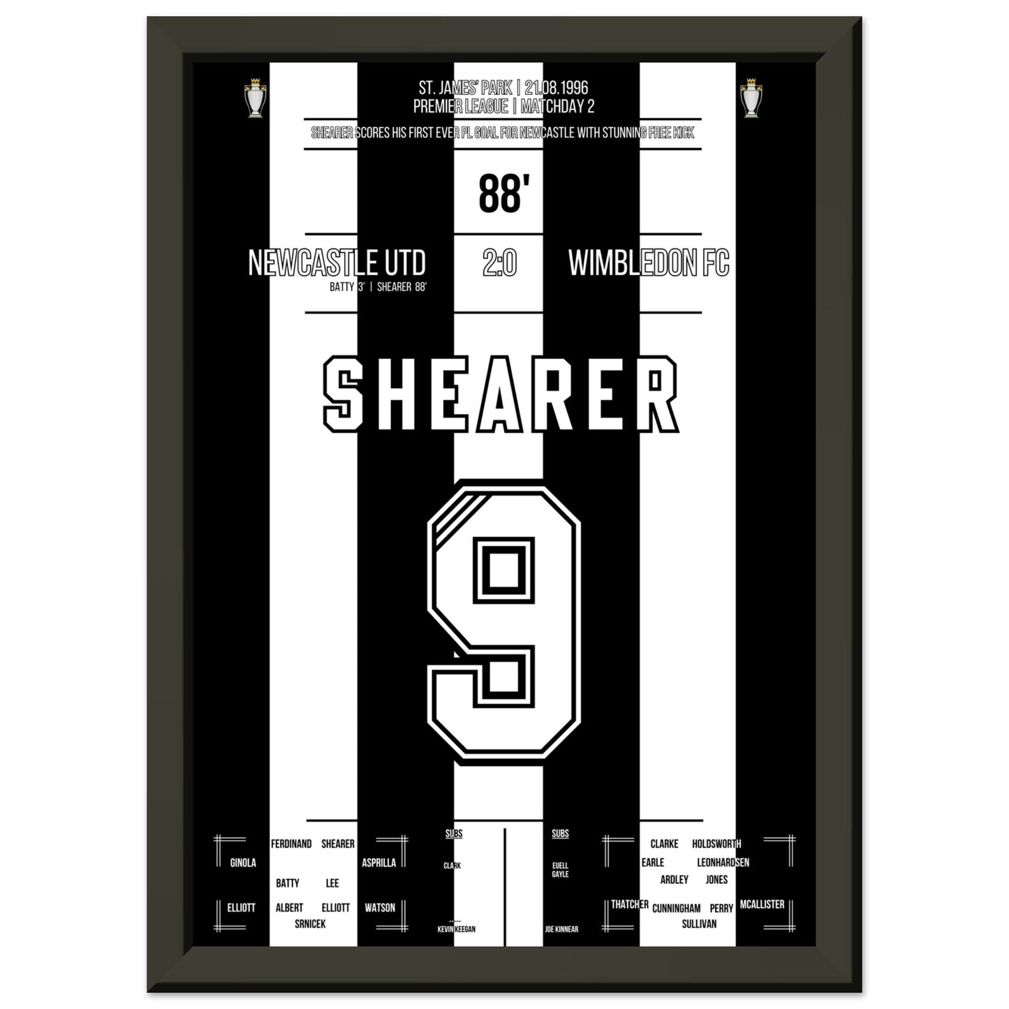 Shearer's erstes PL-Tor vor Newcastle A4-21x29.7-cm-8x12-Schwarzer-Aluminiumrahmen