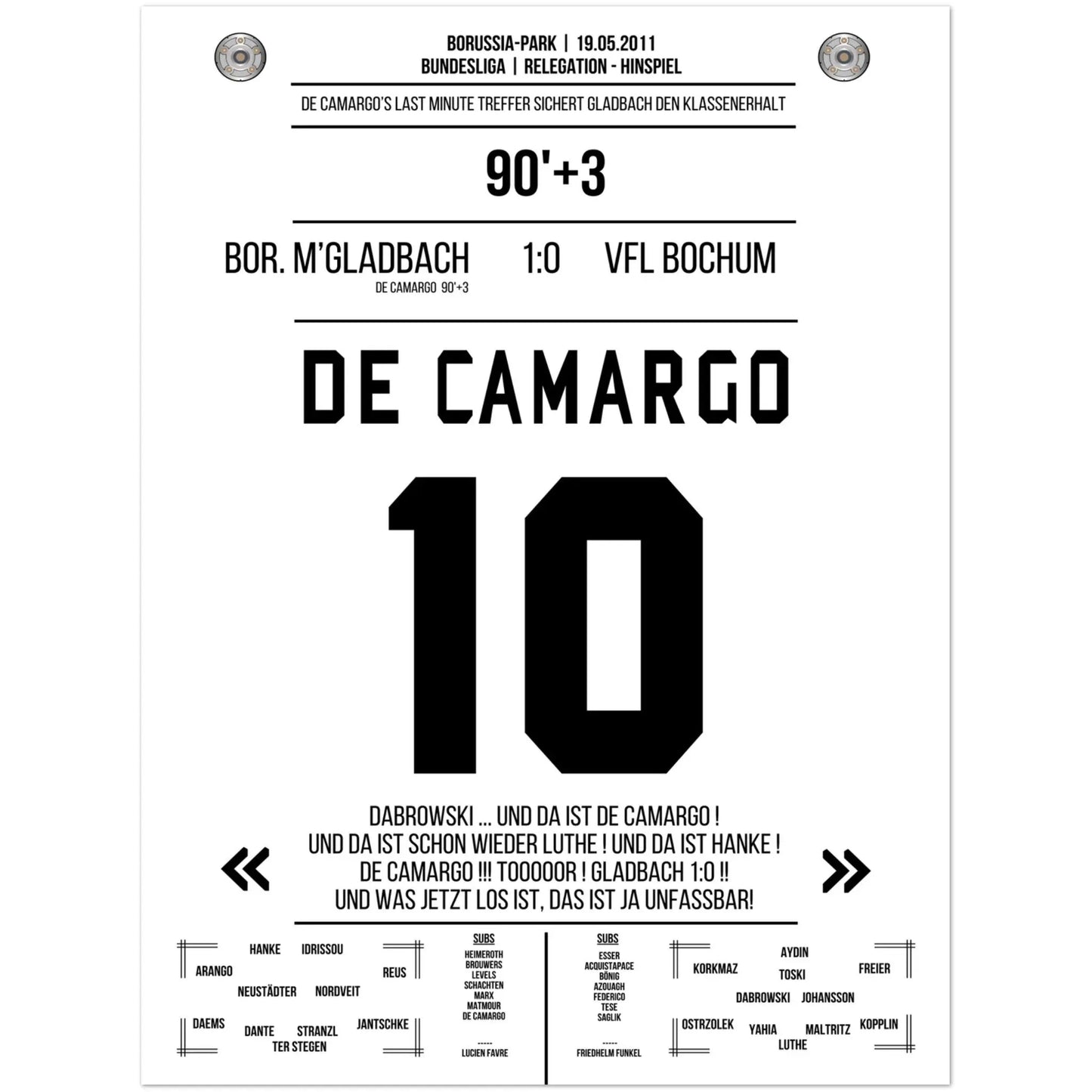 De Camargo scoort en houdt Mönchengladbach in de Bundesliga.