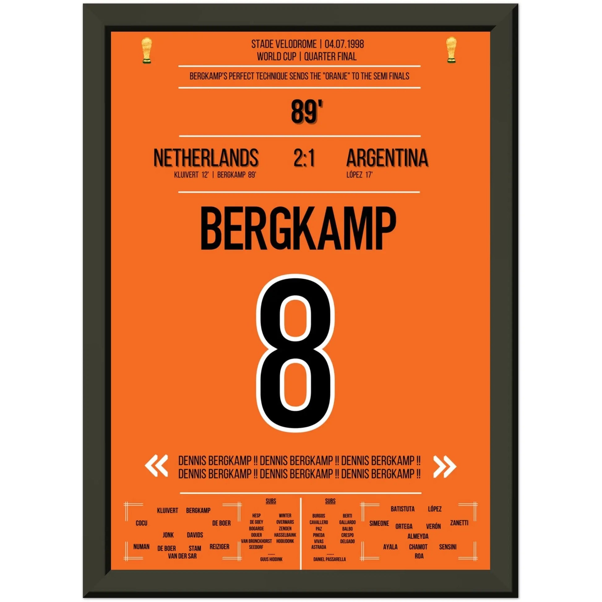 Dennis Bergkamp Traumtor bei der WM 1998 im Viertelfinale Niederlande - Argentinien 