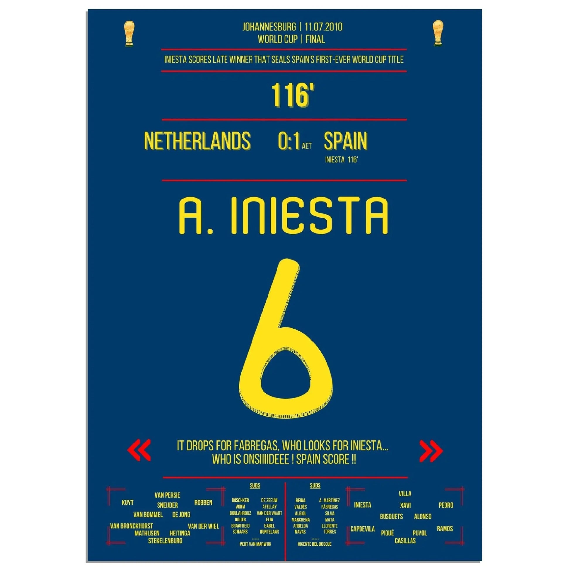 Iniesta's Tor zur Unsterblichkeit im WM Finale 2010 gegen Holland 