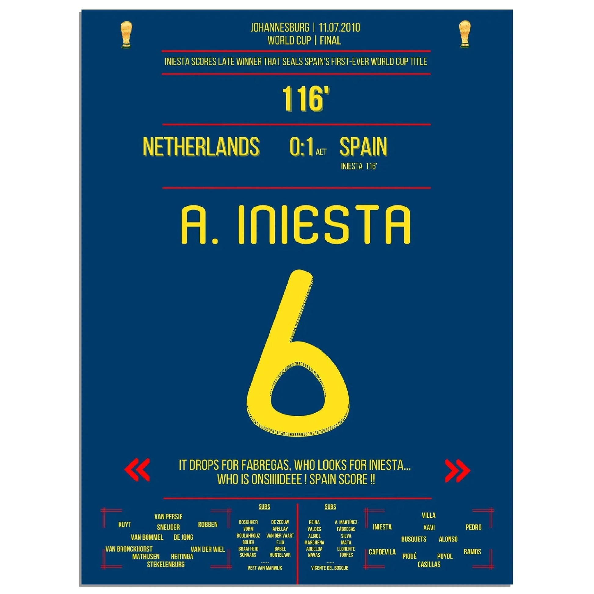 Iniesta's Tor zur Unsterblichkeit im WM Finale 2010 gegen Holland 