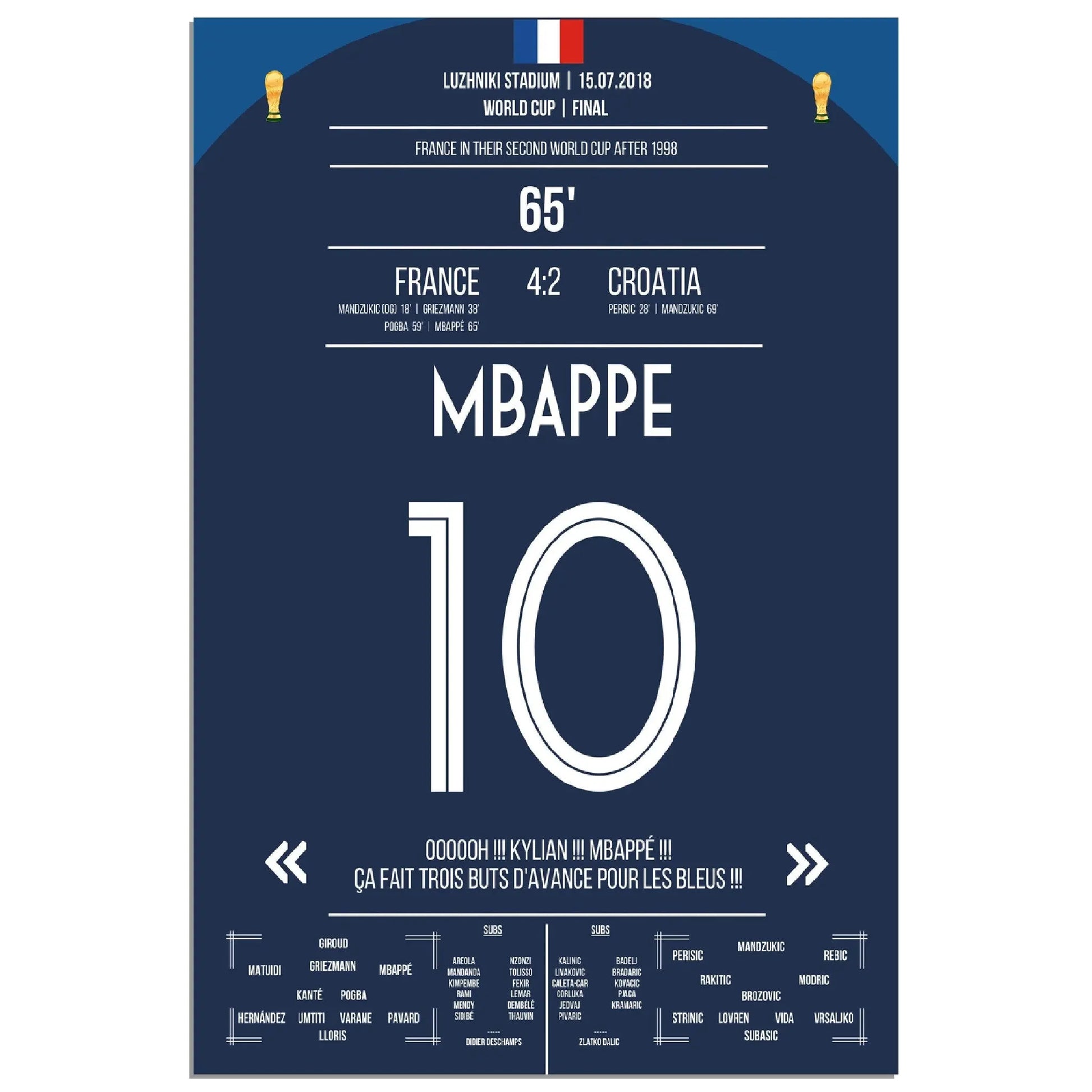 Superstar Mbappé mit dem vorentscheidenden Tor im WM Finale 2018 gegen Kroatien 