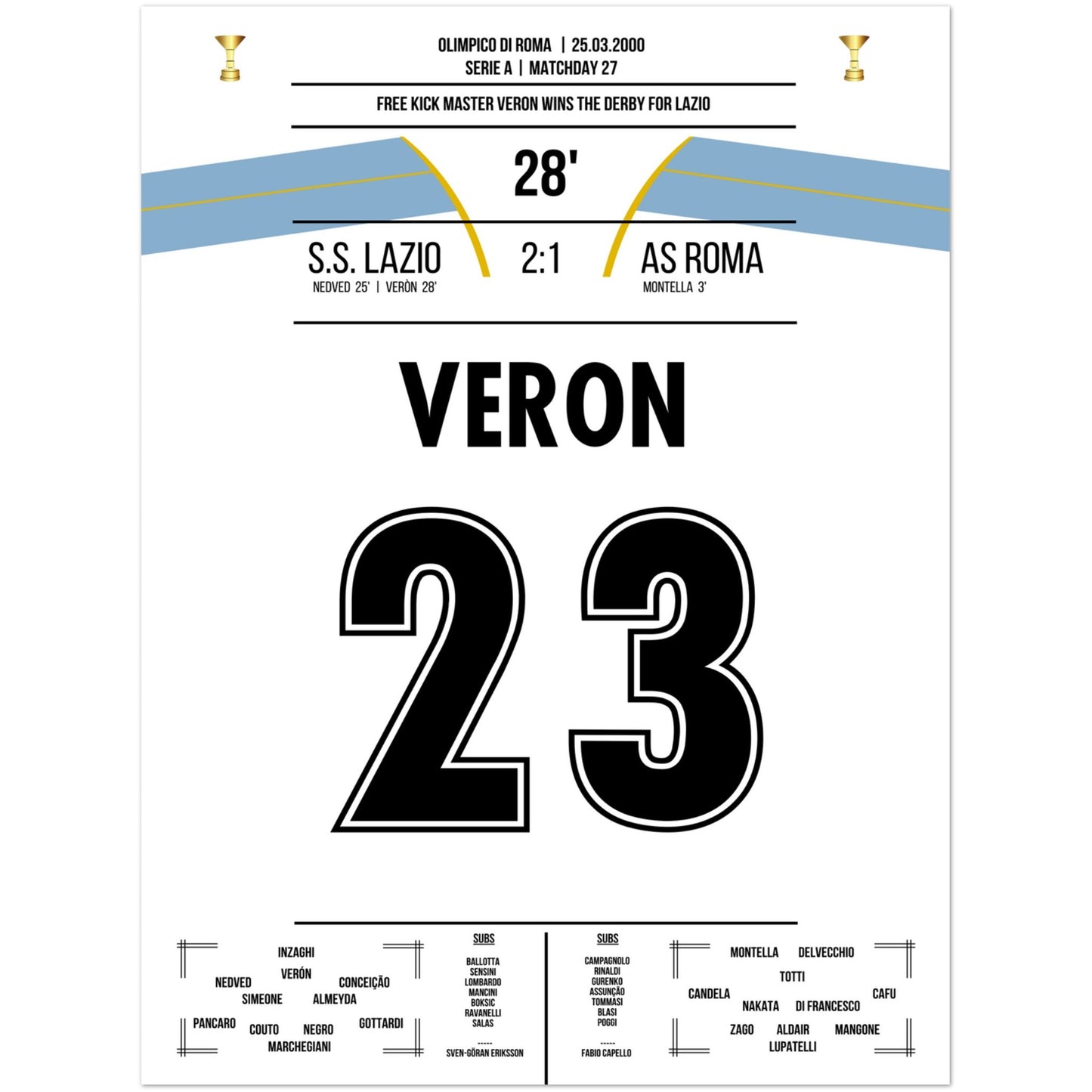 Veron's Freistosstor beim Derbysieg gegen die Roma 45x60-cm-18x24-Ohne-Rahmen