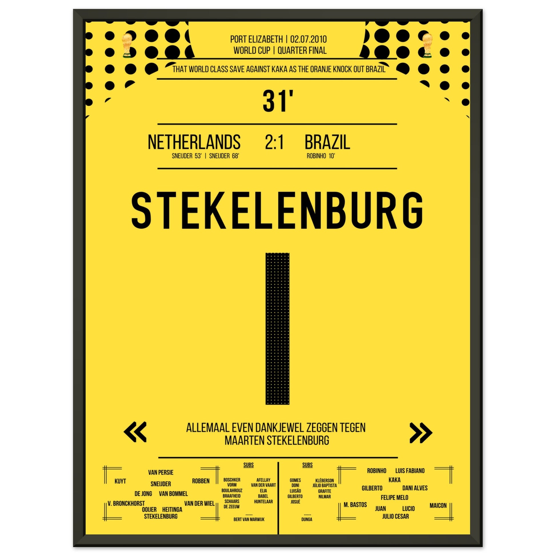 Stekelenburg's Weltklasse Aktion gegen Kaka bei der WM 2010 Kommentar-Version 45x60-cm-18x24-Schwarzer-Aluminiumrahmen