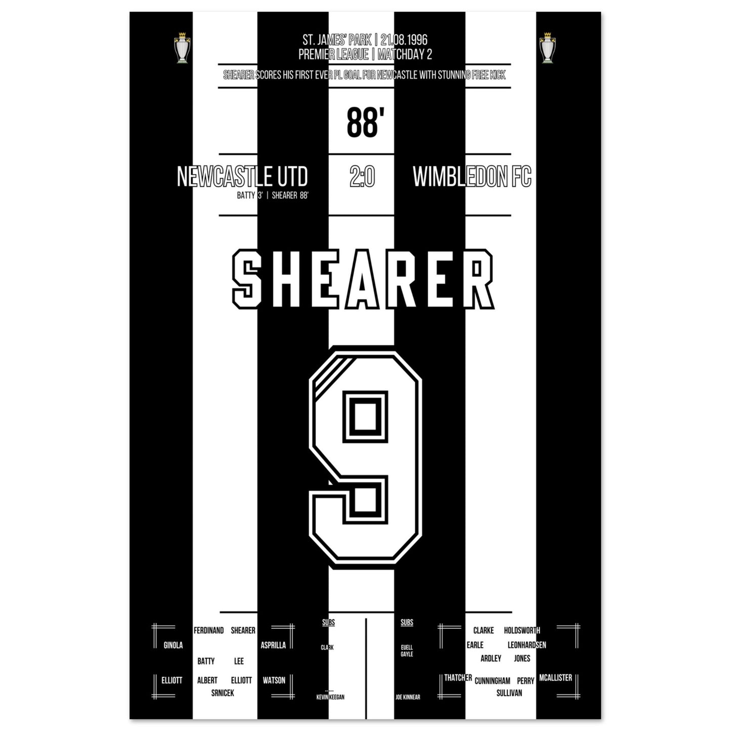 Shearer's erstes PL-Tor vor Newcastle 60x90-cm-24x36-Ohne-Rahmen
