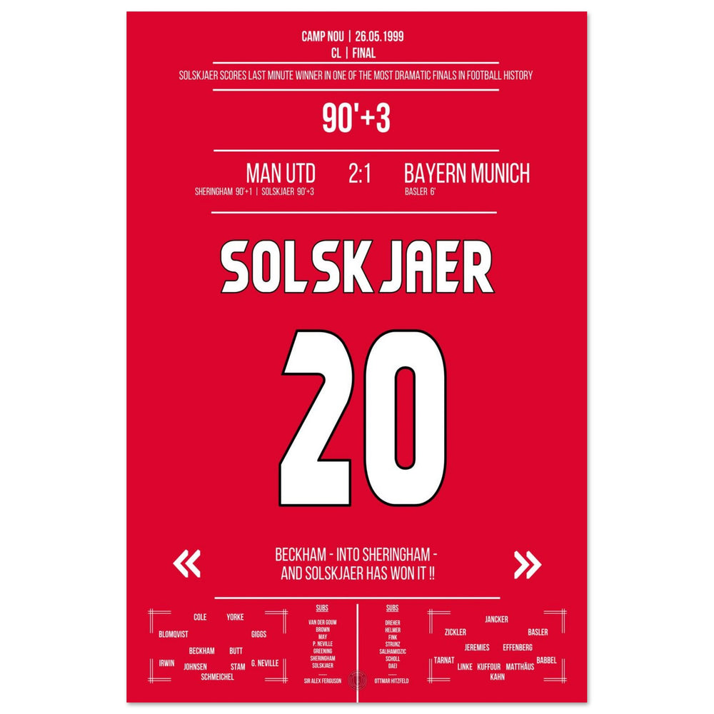 Solskjaer scores in the most memorable comeback in history in the 1999 final against <tc>Bayern</tc>