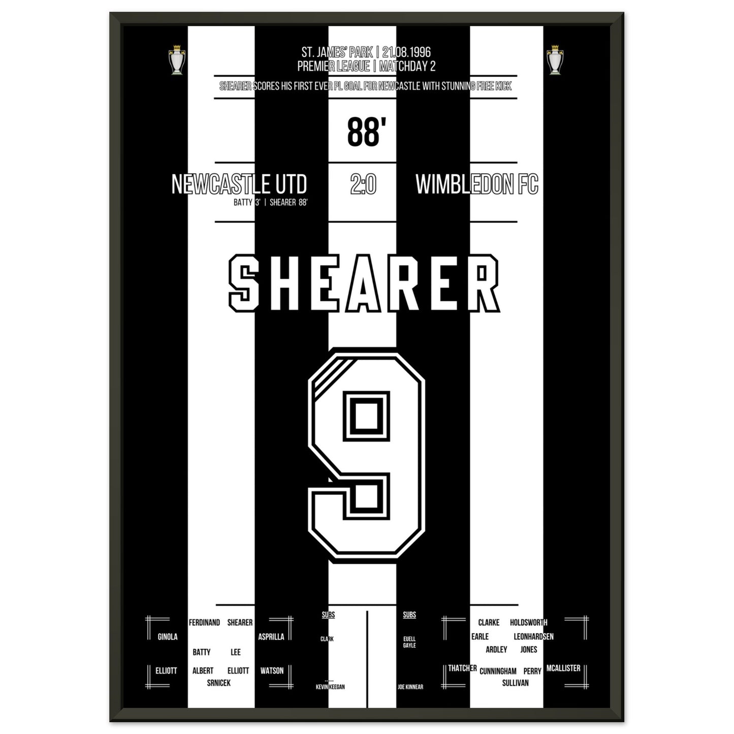 Shearer's erstes PL-Tor vor Newcastle 50x70-cm-20x28-Schwarzer-Aluminiumrahmen
