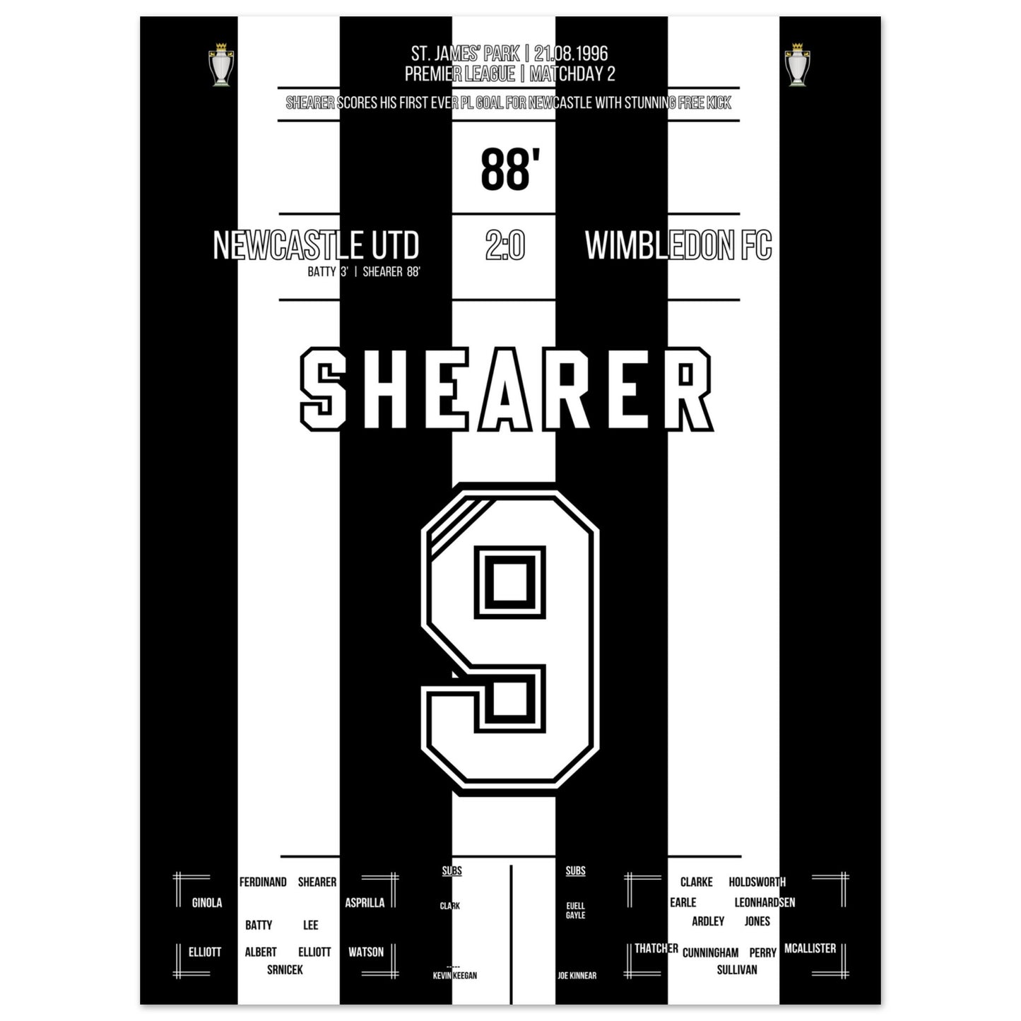 Shearer's erstes PL-Tor vor Newcastle 45x60-cm-18x24-Ohne-Rahmen