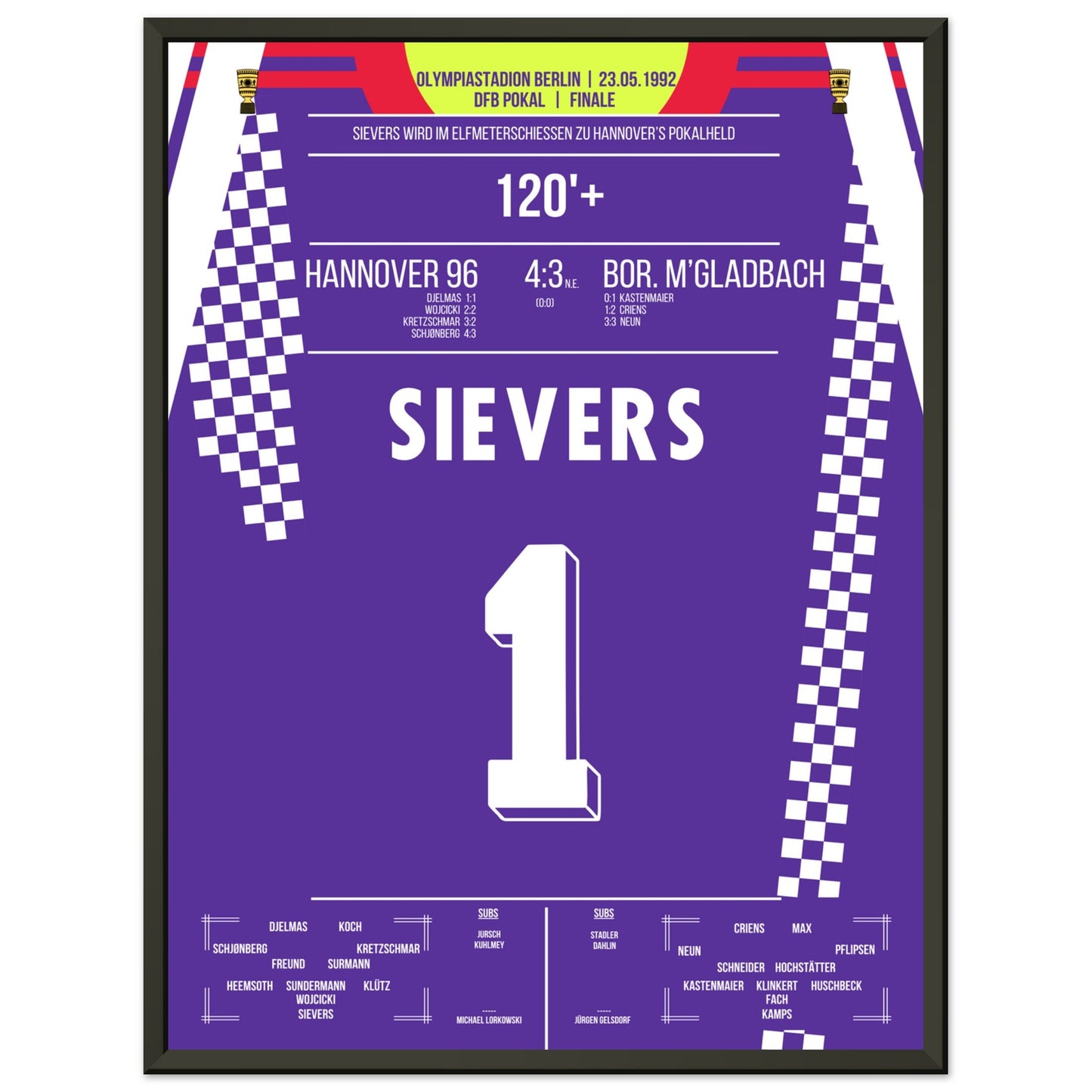 Sievers wird zu Hannover's Pokalheld 1992 45x60-cm-18x24-Schwarzer-Aluminiumrahmen