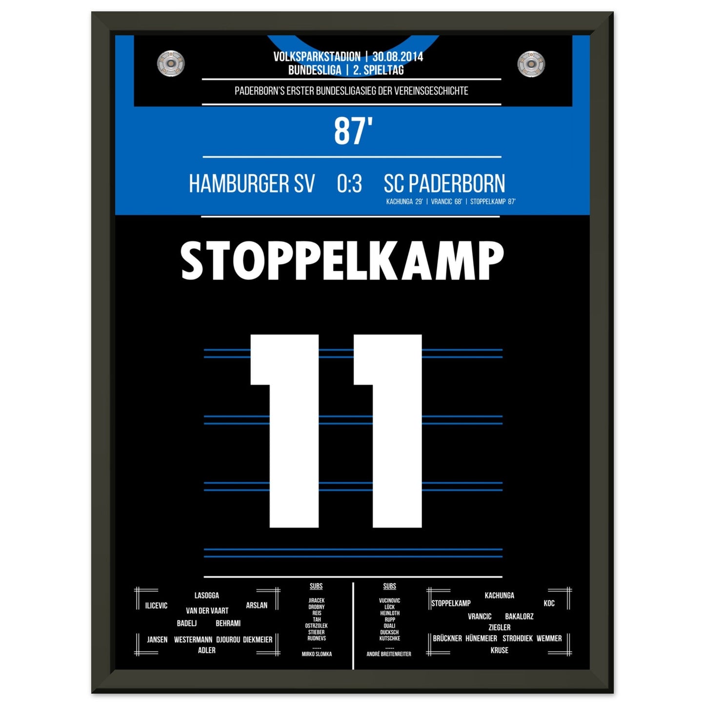 Paderborn's erster Bundesliga-Sieg der Vereinsgeschichte 30x40-cm-12x16-Schwarzer-Aluminiumrahmen