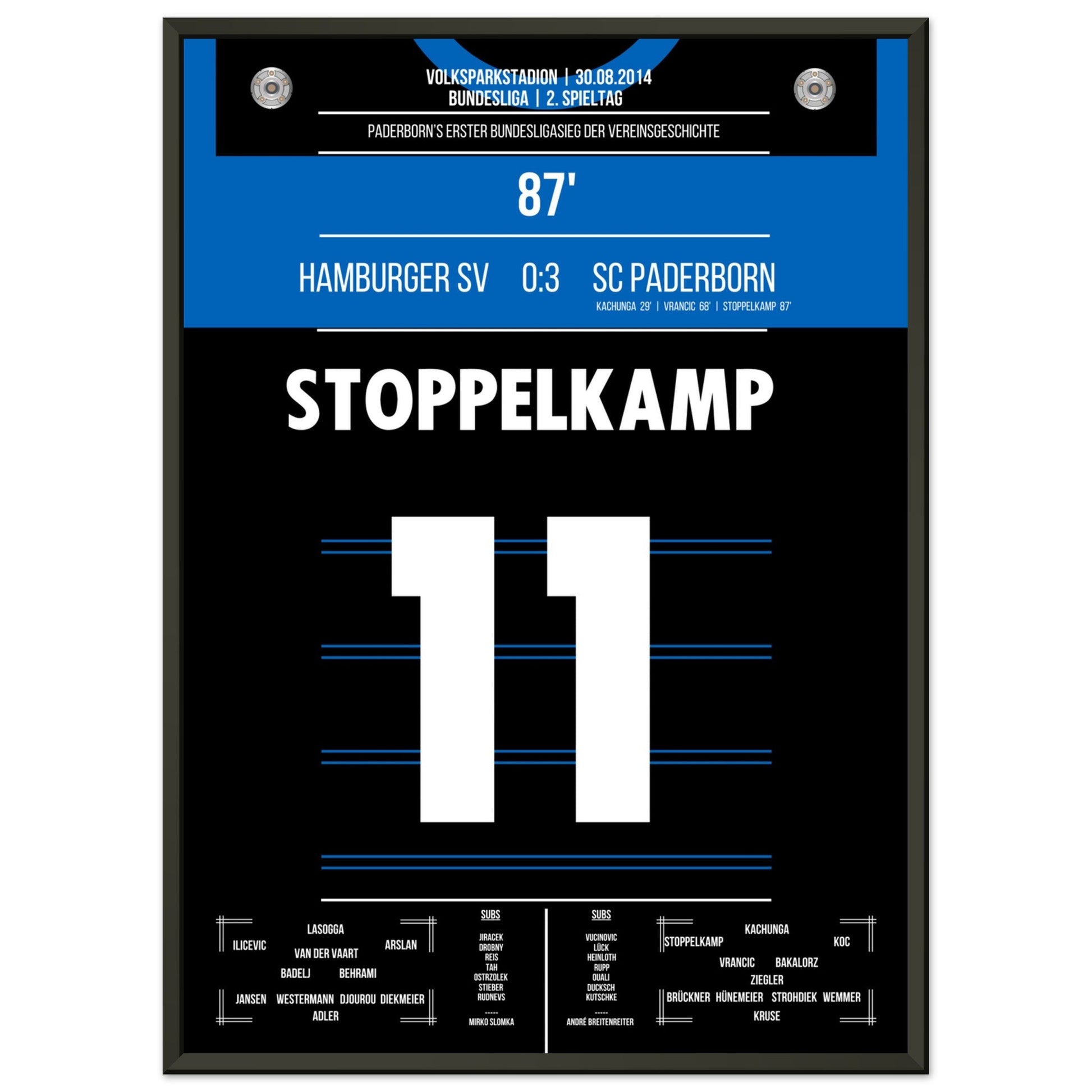 Paderborn's erster Bundesliga-Sieg der Vereinsgeschichte 50x70-cm-20x28-Schwarzer-Aluminiumrahmen